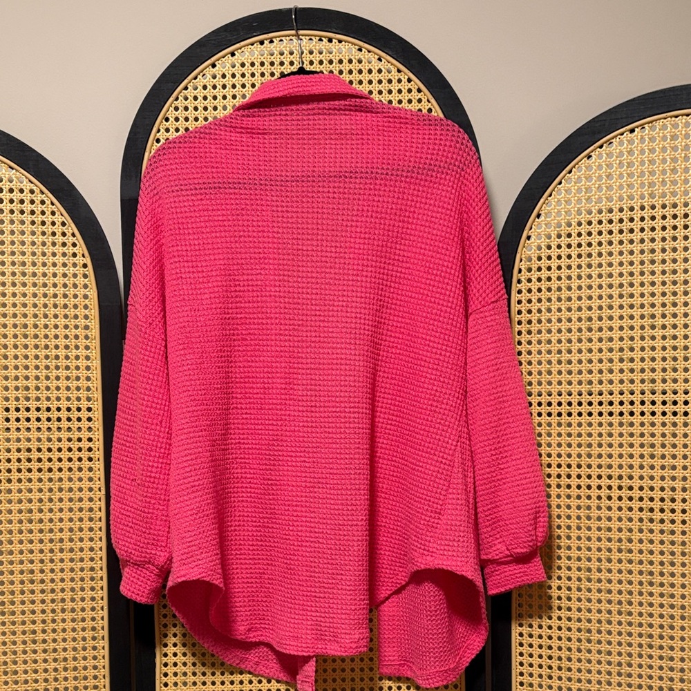 Chic Fuchsia Button-Up Cardigan - Picture 2 of 2